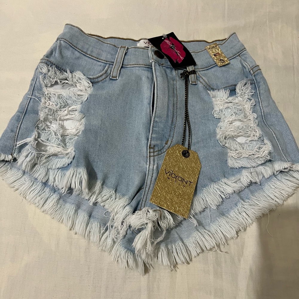 Vibrant miu distressed frayed shorts